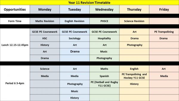 Year 11 Revision Timetable